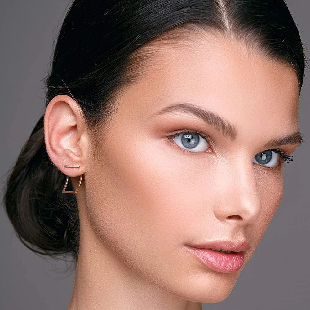 Emmanuela Minimalist Ear Jacket Earrings Handmade from 24K Gold Plated Sterling Silver Dainty Double Sided Earrings with Line Studs and Geometric Backs Everyday Unusual Jewelry