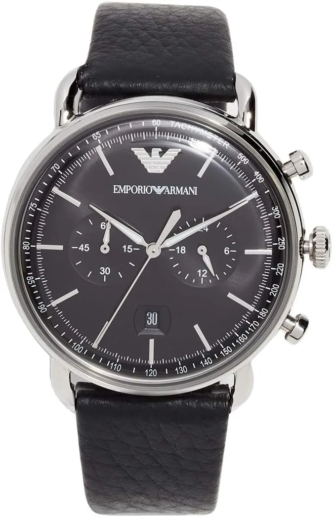 Emporio Armani Men's Chronograph Black Leather Watch (Model: AR11143)