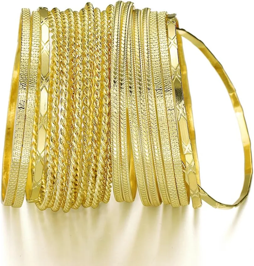 Ensoul Mixed Metal Textured Multiple Bangles&Bracelets Set 23pc/Set 2.68" Dia