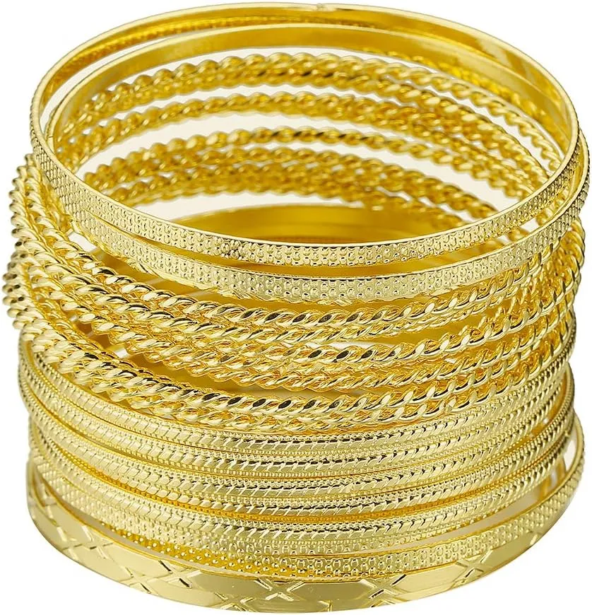 Ensoul Mixed Metal Textured Multiple Bangles&Bracelets Set 23pc/Set 2.68" Dia
