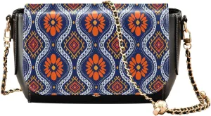 Ethnic Ikat Patterns Crossbody Bags for Women, Trendy Small Shoulder Bag, PU Leather Clutch Purse Underarm Handbag Satchel HandBag with Adjustable Metal Chain
