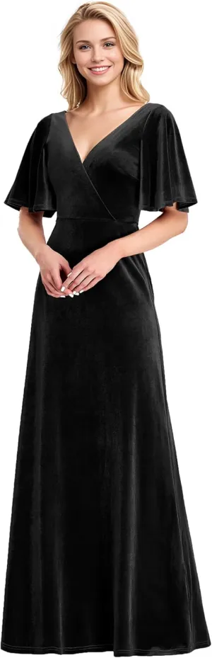 Ever-Pretty Women's Retro Evening Gown A Line V-Neck Wrap Velvet Long Formal Dresses 0861
