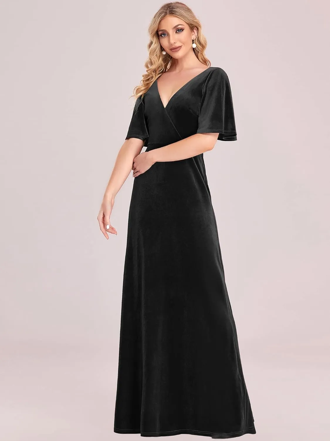 Ever-Pretty Women's Retro Evening Gown A Line V-Neck Wrap Velvet Long Formal Dresses 0861