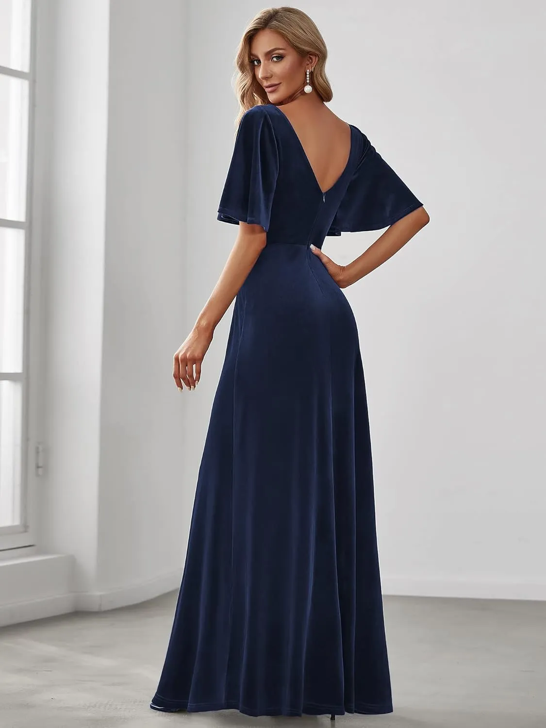 Ever-Pretty Women's Retro Evening Gown A Line V-Neck Wrap Velvet Long Formal Dresses 0861