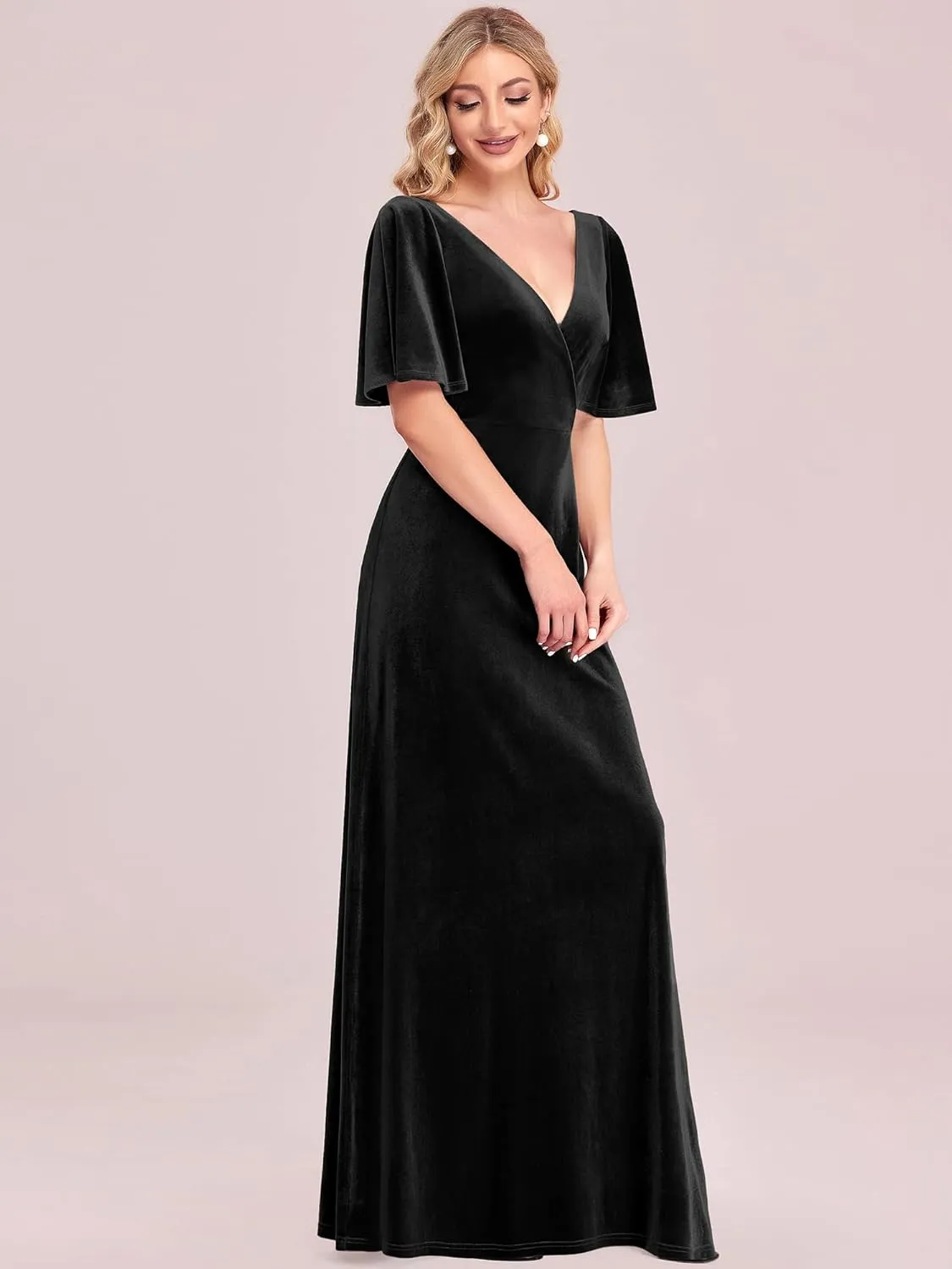 Ever-Pretty Women's Retro Evening Gown A Line V-Neck Wrap Velvet Long Formal Dresses 0861