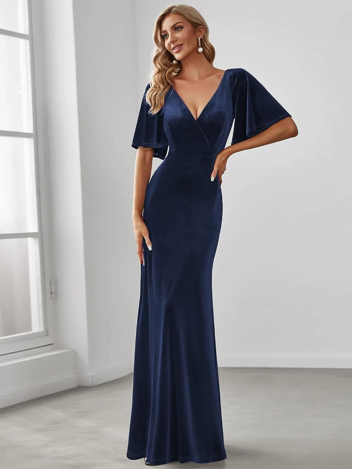 Ever-Pretty Women's Retro Evening Gown A Line V-Neck Wrap Velvet Long Formal Dresses 0861