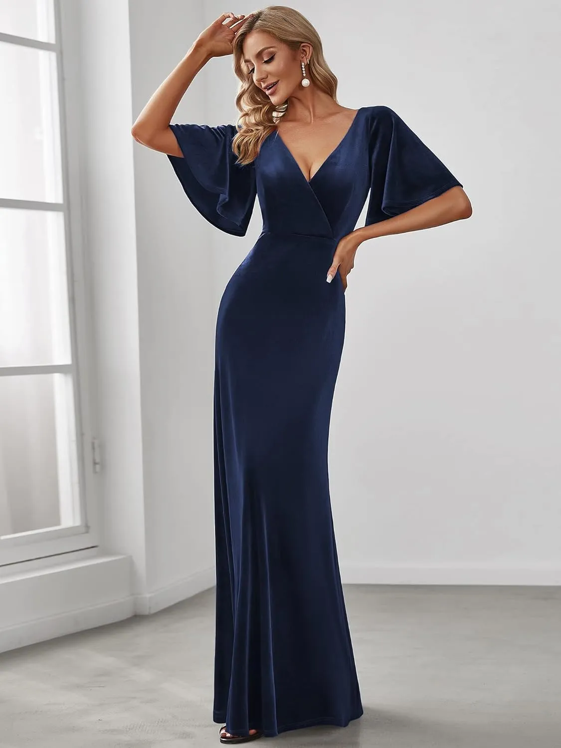 Ever-Pretty Women's Retro Evening Gown A Line V-Neck Wrap Velvet Long Formal Dresses 0861