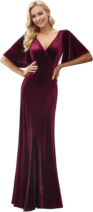 Ever-Pretty Women's Retro Evening Gown A Line V-Neck Wrap Velvet Long Formal Dresses 0861