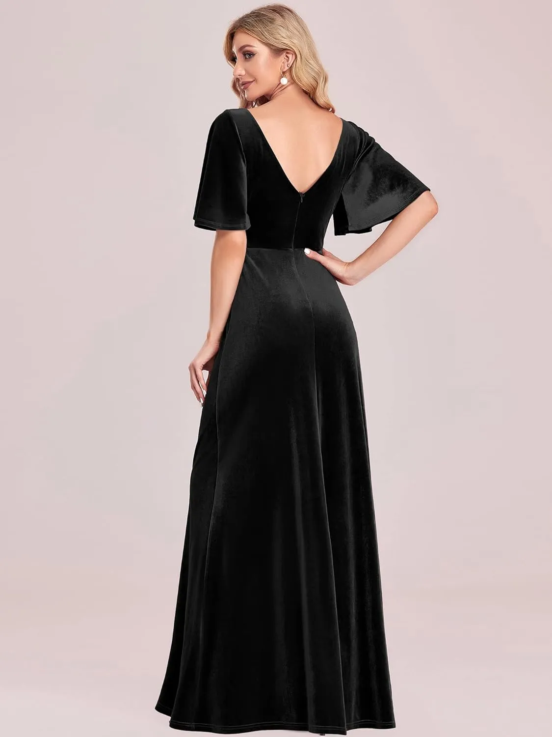Ever-Pretty Women's Retro Evening Gown A Line V-Neck Wrap Velvet Long Formal Dresses 0861