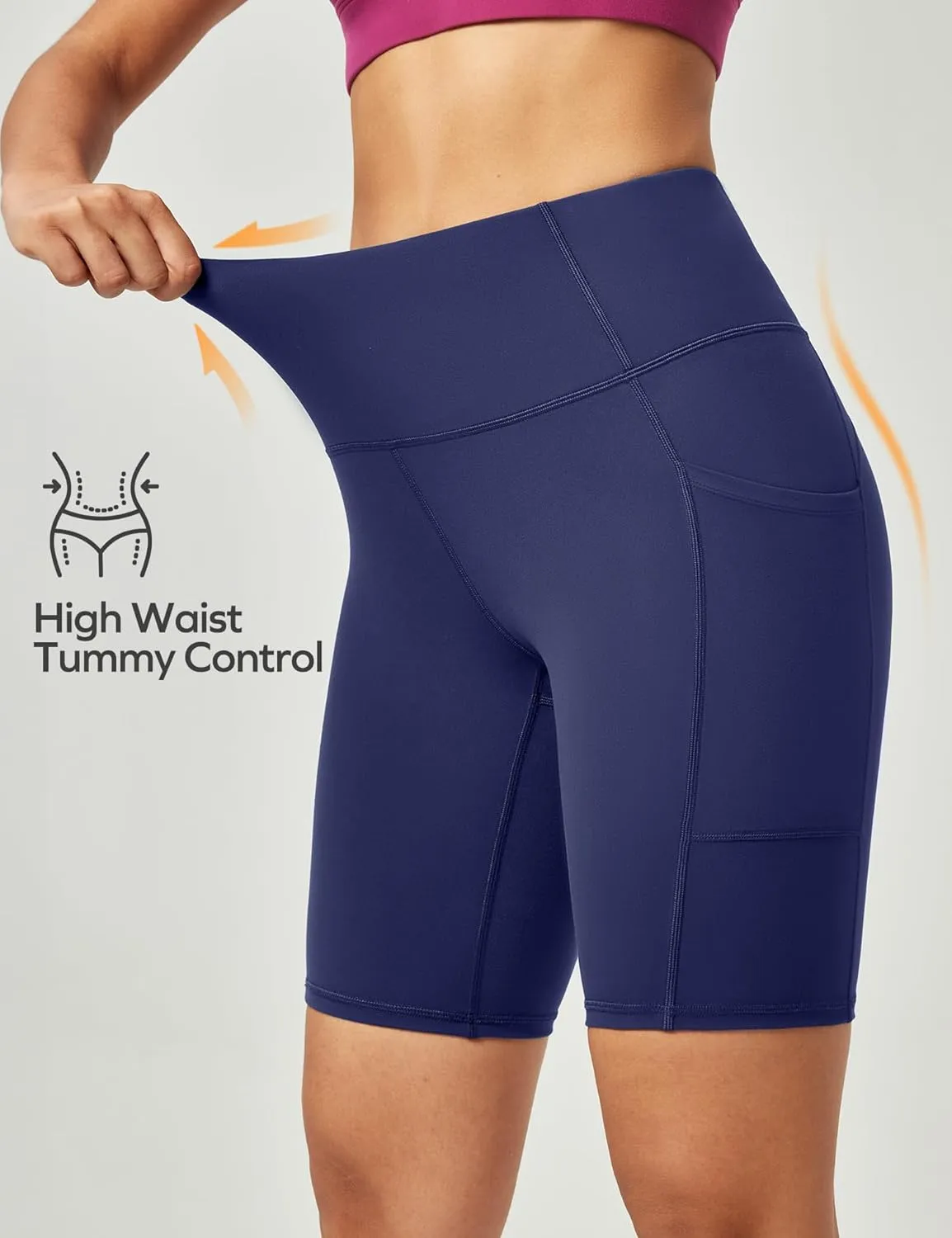 Ewedoos Biker Shorts Women Tummy Control Workout Shorts with 3 Pockets High Waisted Compression Gym Running Yoga Shorts Women