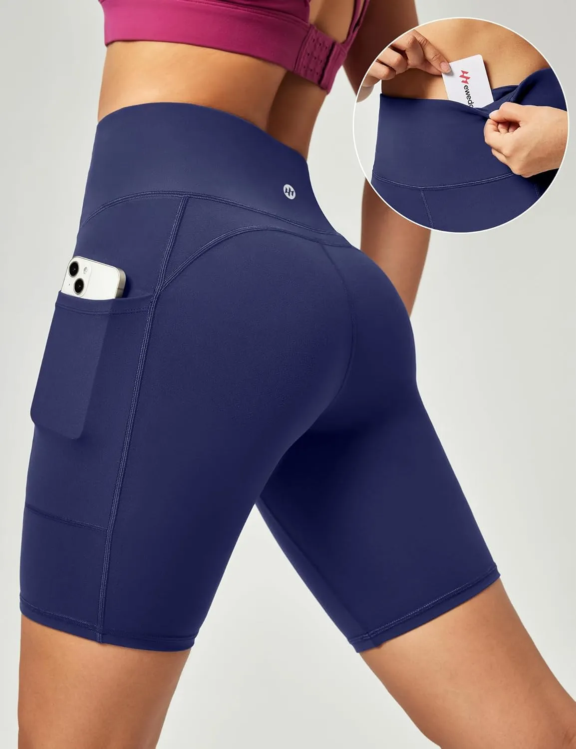 Ewedoos Biker Shorts Women Tummy Control Workout Shorts with 3 Pockets High Waisted Compression Gym Running Yoga Shorts Women