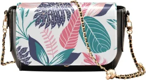 Exotic Tropical Leaves Crossbody Bags for Women, Trendy Small Shoulder Bag, PU Leather Clutch Purse Underarm Handbag Satchel HandBag with Adjustable Metal Chain