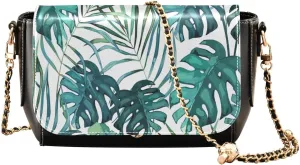 Exotic Tropical Palm Leaves Crossbody Bags for Women, Trendy Small Shoulder Bag, PU Leather Clutch Purse Underarm Handbag Satchel HandBag with Adjustable Metal Chain