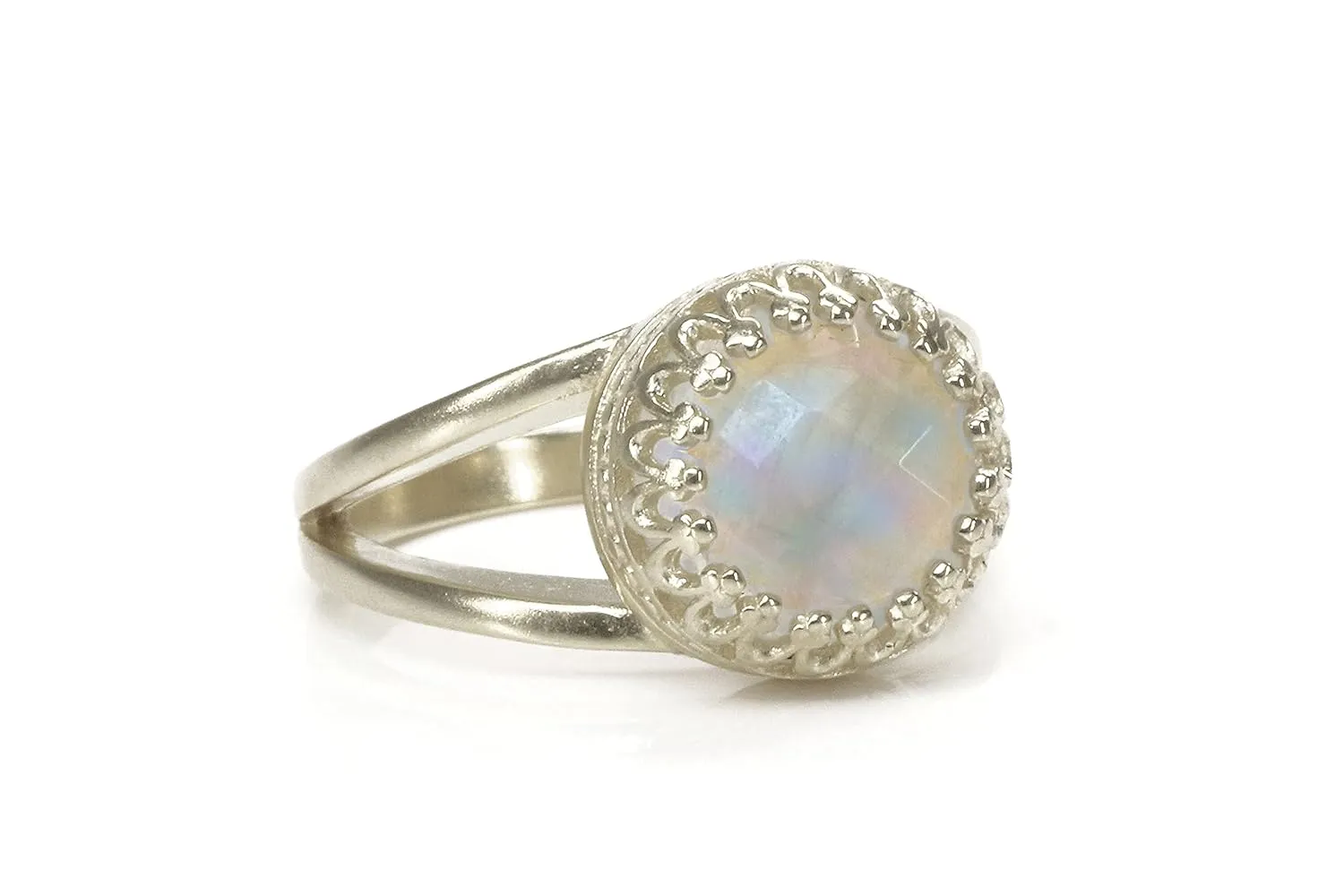 Exquisite Rainbow Moonstone Ring - Fashion Jewelry for Women - White Moonstone Gem in 925 Sterling Silver Double Band - Stunning Moonstone Jewelry All Sizes Available - Handmade