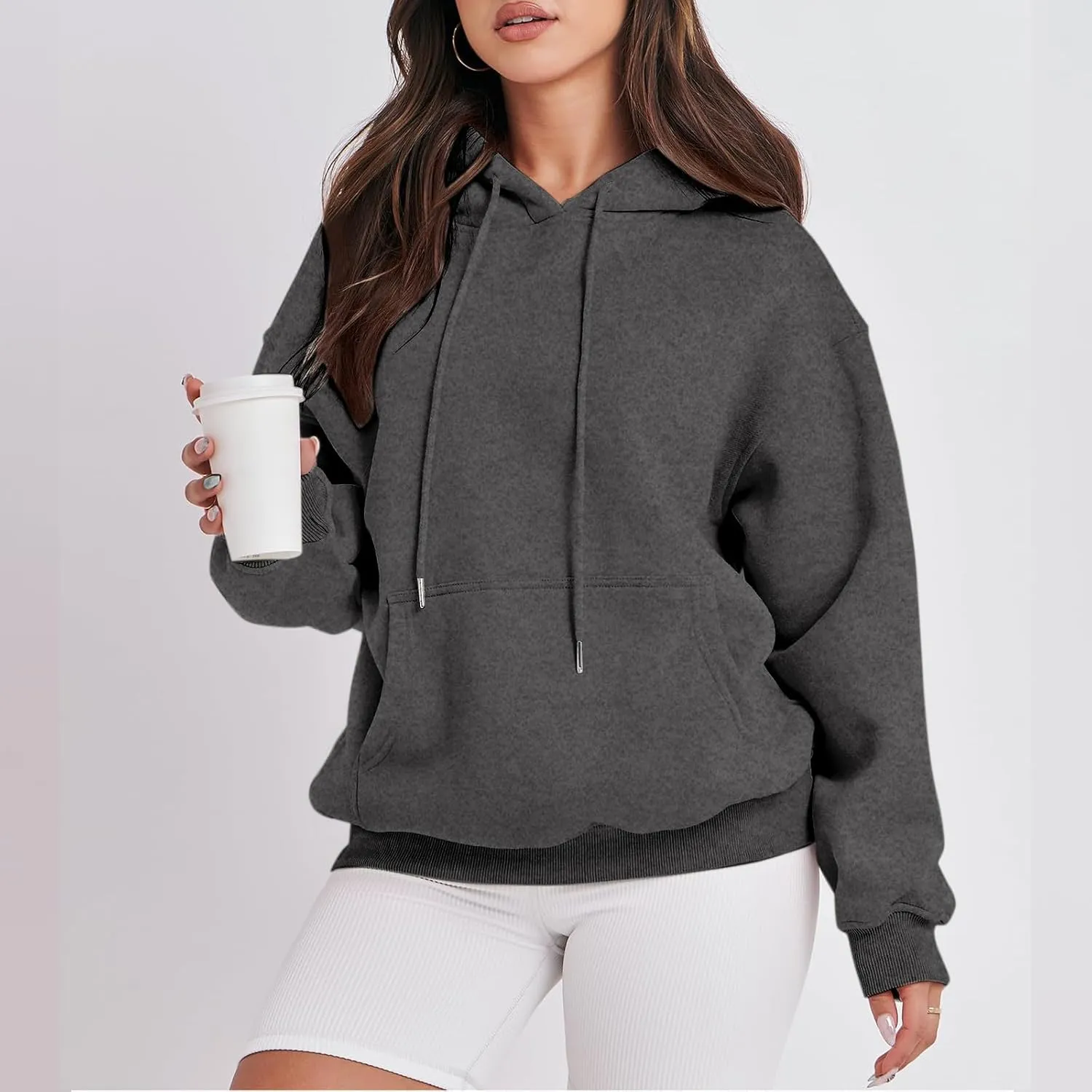 Fall Oversized Casual Sweatshirts with Pocket Ladies Women Hooded Print Round Neck Sweatshirt Long Sleeve with