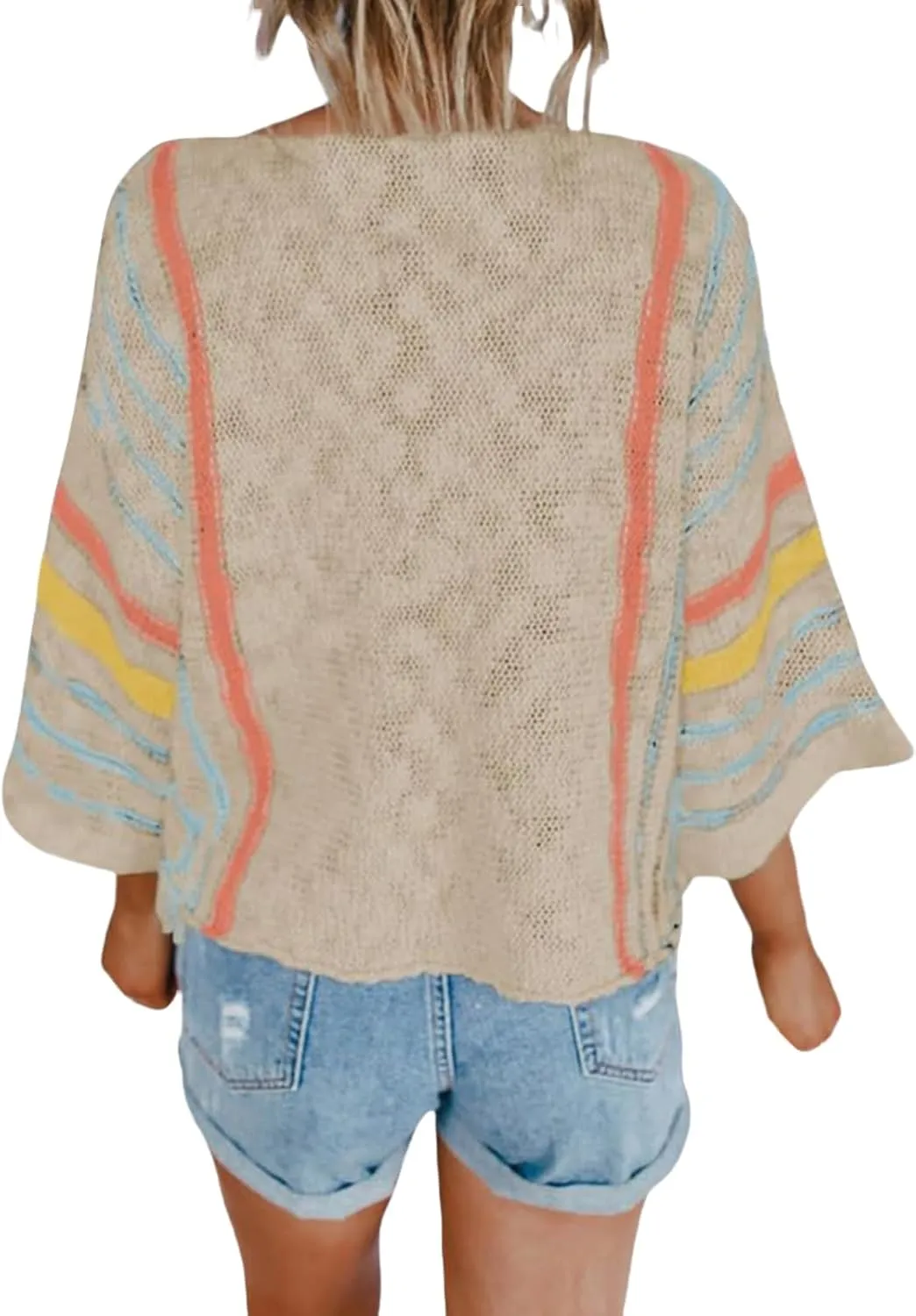 Fall Sweater for Women Casual Color Block Shirts Lightweight 3/4 Sleeve Pullover Knit Tops Crewneck Sweatshirts