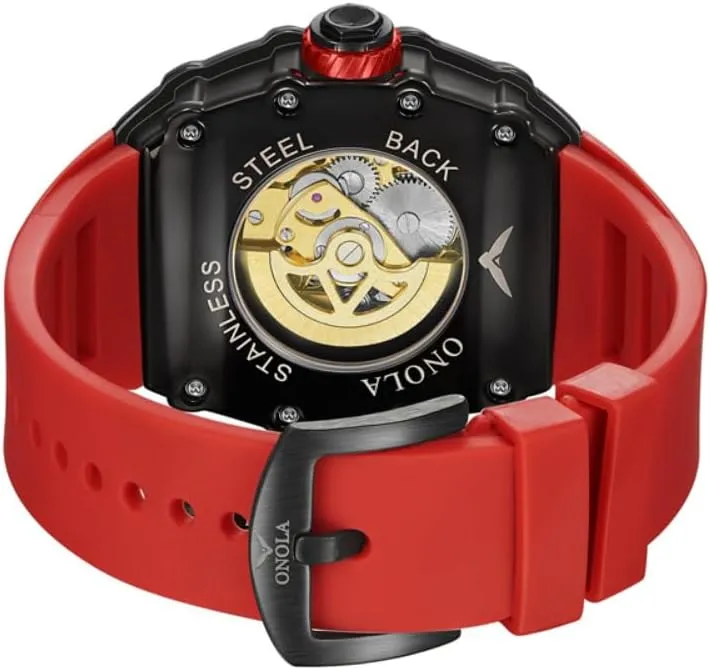 Fashion Sports Automatic Mechanical Watches Men Waterproof Silicone Strap Watch Unique Hollow Out Skeleton Dial Luminous Wristwatch