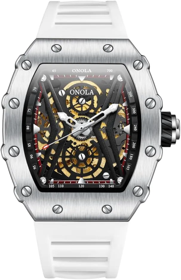 Fashion Sports Automatic Mechanical Watches Men Waterproof Silicone Strap Watch Unique Hollow Out Skeleton Dial Luminous Wristwatch