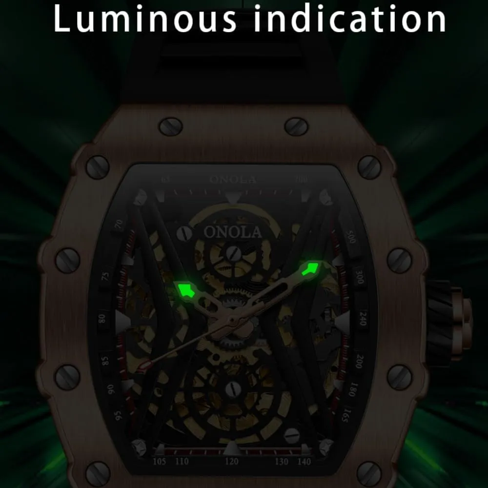 Fashion Sports Automatic Mechanical Watches Men Waterproof Silicone Strap Watch Unique Hollow Out Skeleton Dial Luminous Wristwatch