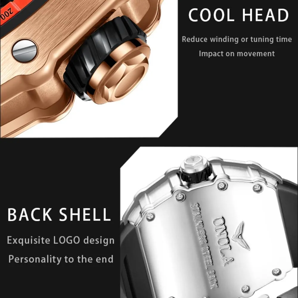 Fashion Sports Automatic Mechanical Watches Men Waterproof Silicone Strap Watch Unique Hollow Out Skeleton Dial Luminous Wristwatch