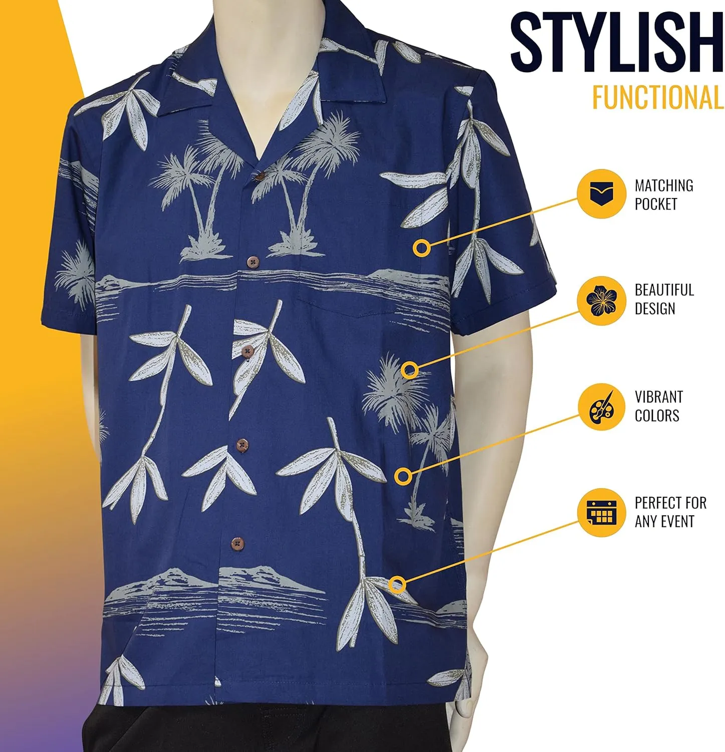Favant Hawaiian Shirts - Bamboo Comfortable Hawaiian Beach Shirt for Men. Lightweight Quick Dry Mens Hawaiian Shirts