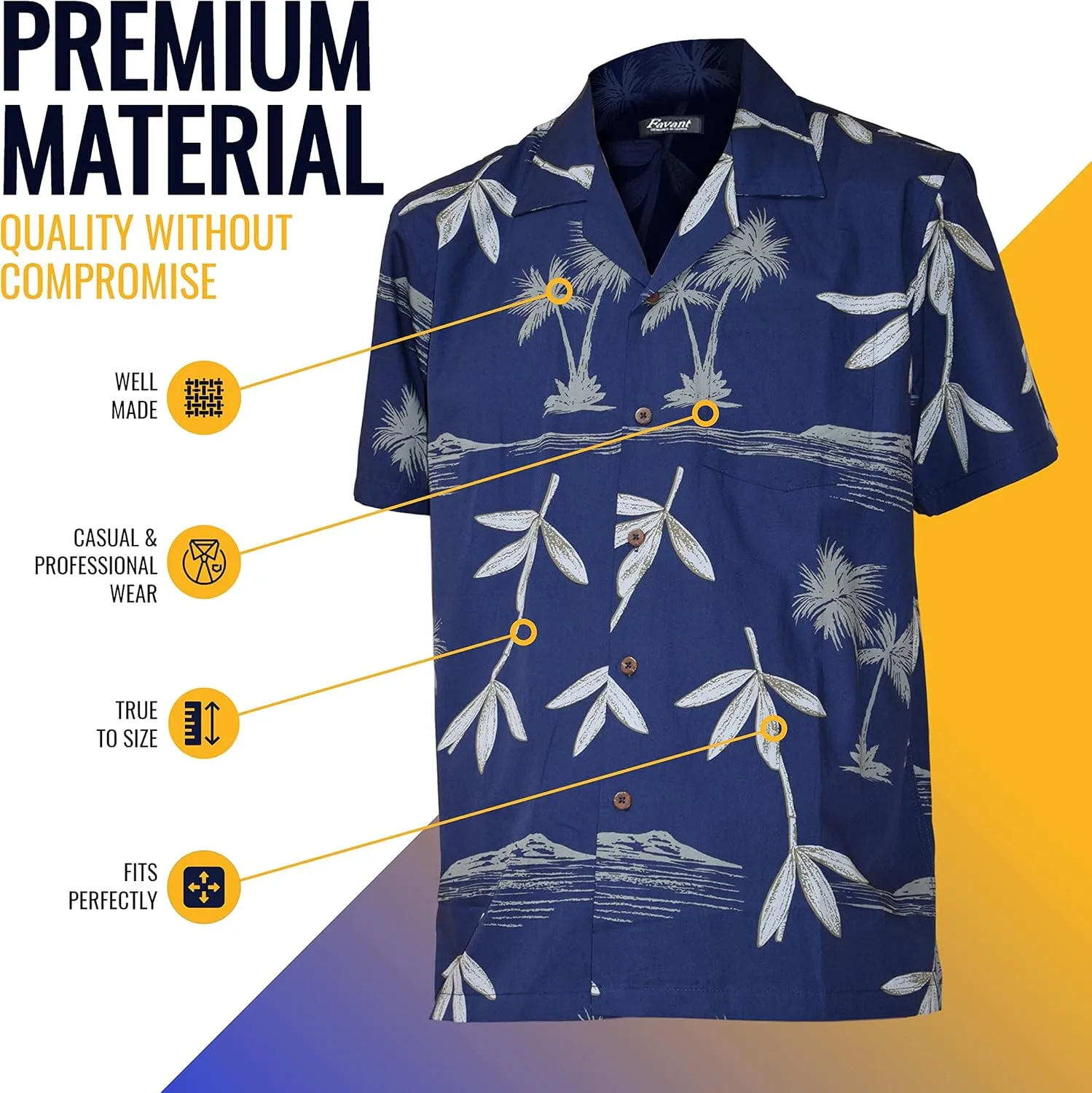 Favant Hawaiian Shirts - Bamboo Comfortable Hawaiian Beach Shirt for Men. Lightweight Quick Dry Mens Hawaiian Shirts
