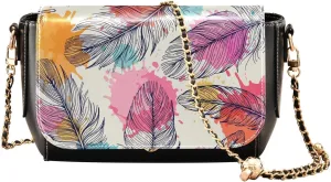 Feather Crossbody Bags for Women, Trendy Small Shoulder Bag, PU Leather Clutch Purse Underarm Handbag Satchel HandBag with Adjustable Metal Chain