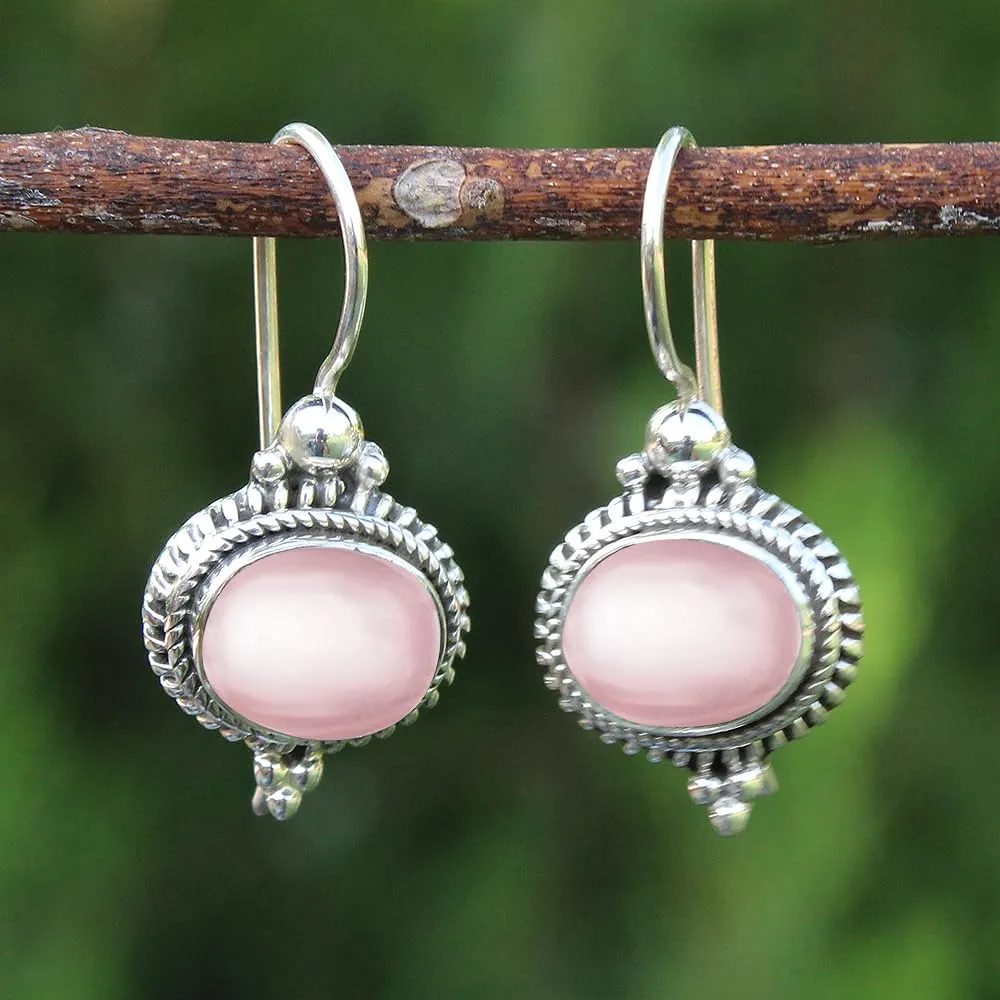 Fine Sterling Silver Drop Dangle Earrings For Women & Girls Rose Quartz Dangle Earrings Sterling Silver Dangle Drop Earrings Pink Gemstone Dainty Dangle Drop Earrings