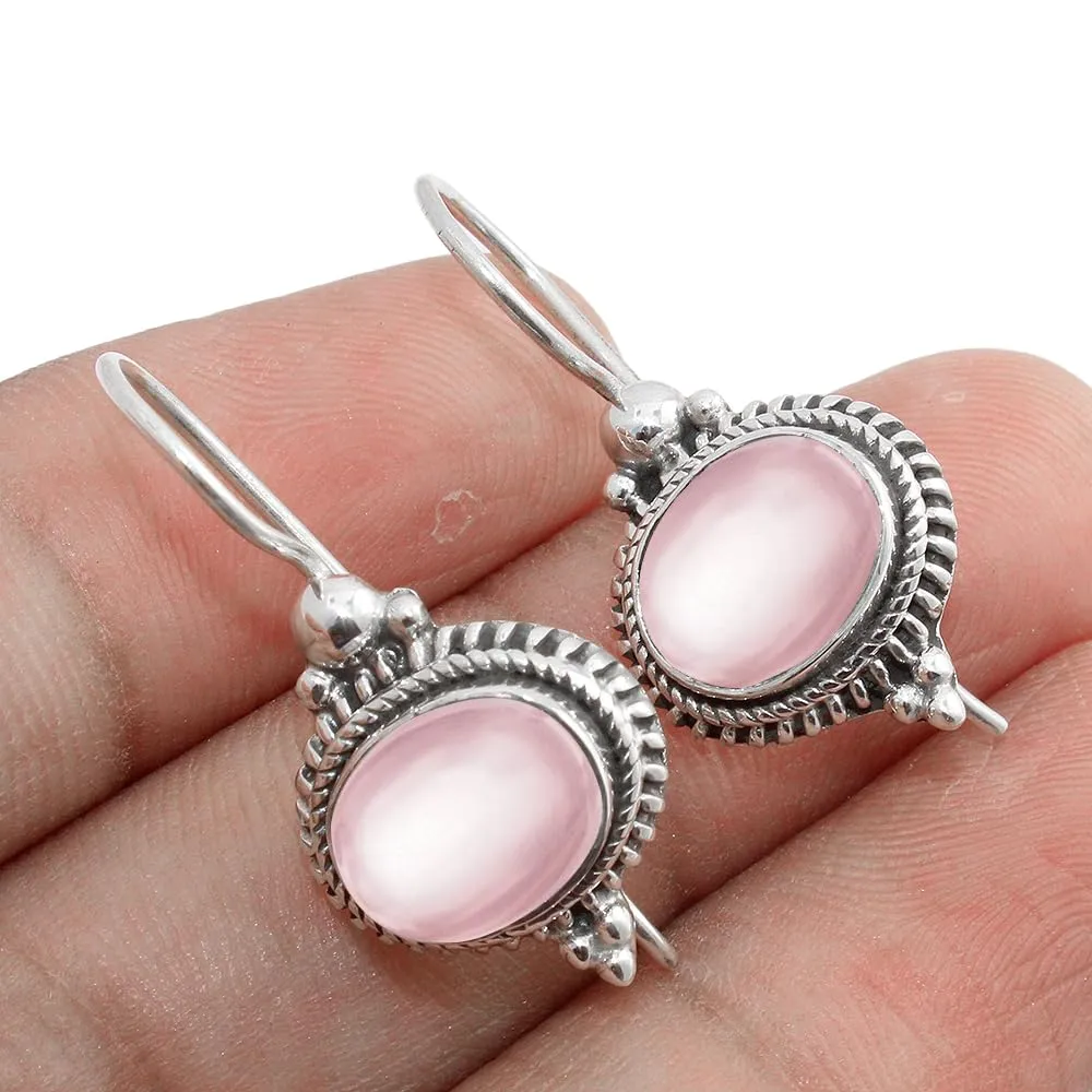 Fine Sterling Silver Drop Dangle Earrings For Women & Girls Rose Quartz Dangle Earrings Sterling Silver Dangle Drop Earrings Pink Gemstone Dainty Dangle Drop Earrings