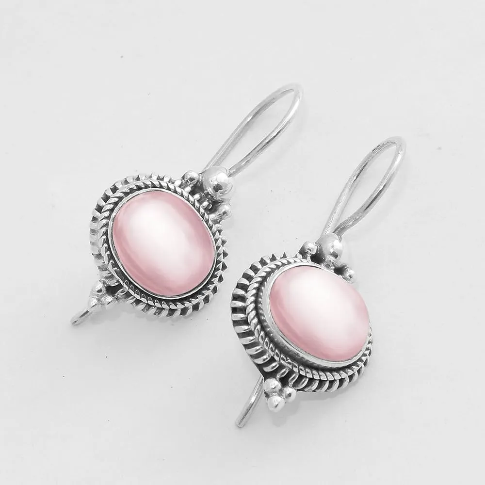 Fine Sterling Silver Drop Dangle Earrings For Women & Girls Rose Quartz Dangle Earrings Sterling Silver Dangle Drop Earrings Pink Gemstone Dainty Dangle Drop Earrings