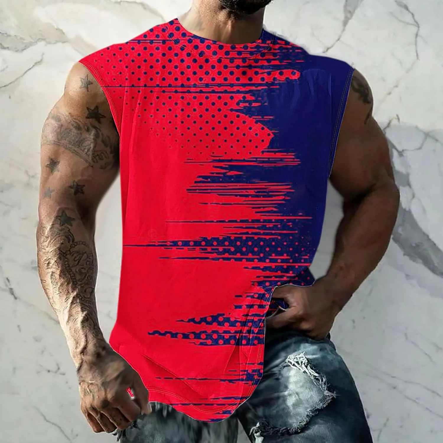 Finelylove Mens Tank Top Big and Tall Round Neck Sleeveless Summer Tank Tops Workout Tank Tops Casual Graphic Tees