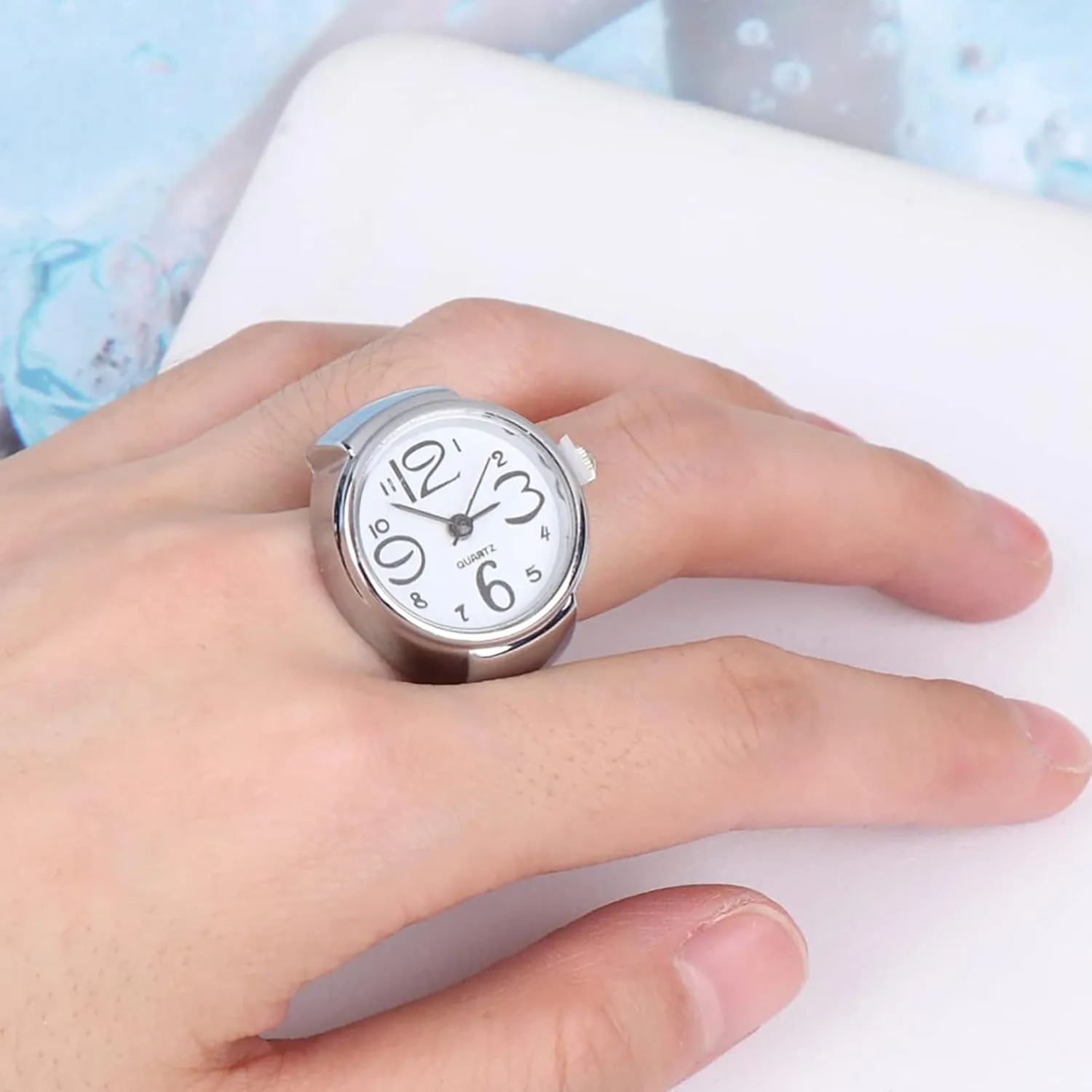 Finger Watches Ring for Men Women Adjustable Clock Rings Creative Elastic Round Quartz Finger Ring Watches