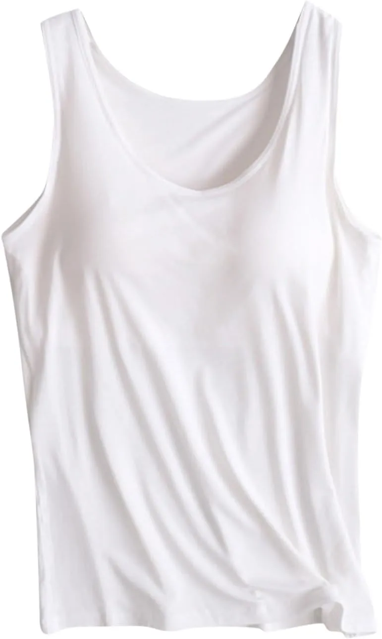 Firzero Cotton Tank Top Women with Built in Bras Shelf Bra Tanks Summer Cami Workout Camisole Padded Basic Shirts 2024