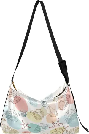 Fish Icons Shells Starfish Soft PU Leather Hobo Bags Large Men Purses Pattern Animal Print Women Hobo Purse