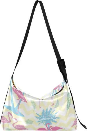 Flamingo And Coconut Tree Ladies Leather Purses Hobo Large Crossbody Bag Aesthetic Animal Print Shoulder Bag Purse