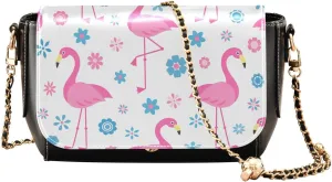 Flamingo and Flowers Crossbody Bags for Women, Trendy Small Shoulder Bag, PU Leather Clutch Purse Underarm Handbag Satchel HandBag with Adjustable Metal Chain