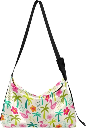 Flamingo Palm Tropical Hibiscus Soft PU Leather Hobo Bags Cross Body Men Bag Animal Print Women Shoulder Handbags