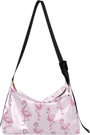 Flamingo Polka Dots Pink Soft Leather Hobo Bags for Women Large Crossbody Purses Animal Print Women Purse Hobo Bags