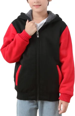 Fleece Hoodie for Boys Fleece Jacket Zip Up Sherpa Lined Teenager Hooded Sweatshirts with Pocket