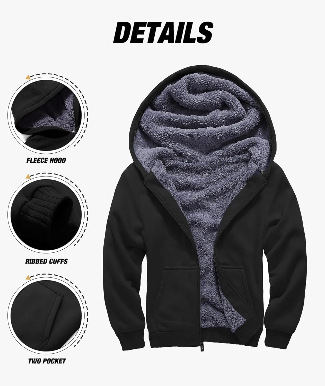 Fleece Hoodie for Boys Fleece Jacket Zip Up Sherpa Lined Teenager Hooded Sweatshirts with Pocket