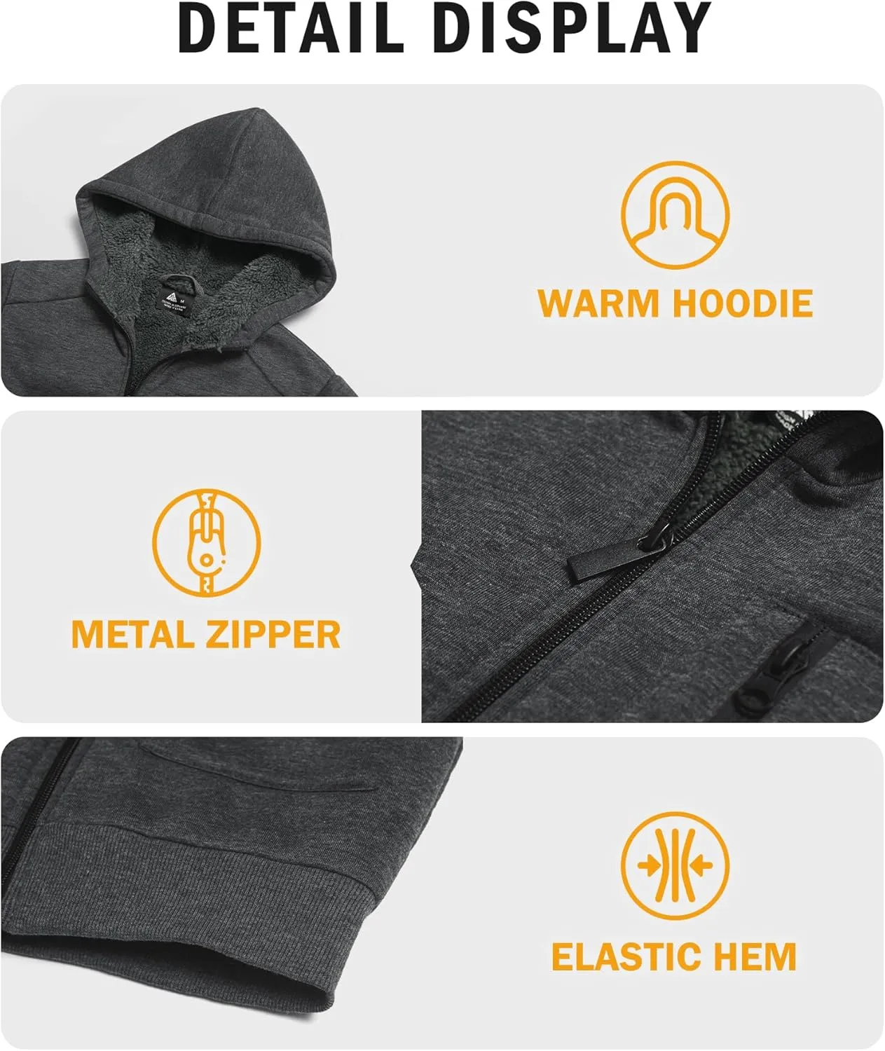 Fleece Hoodie for Boys Fleece Jacket Zip Up Sherpa Lined Teenager Hooded Sweatshirts with Pocket