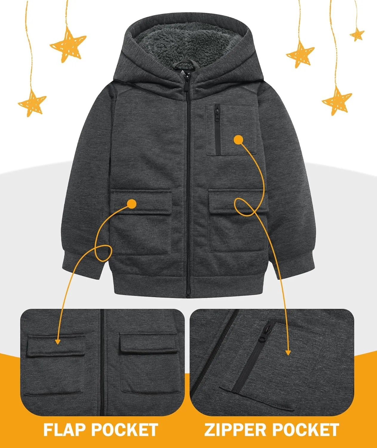 Fleece Hoodie for Boys Fleece Jacket Zip Up Sherpa Lined Teenager Hooded Sweatshirts with Pocket