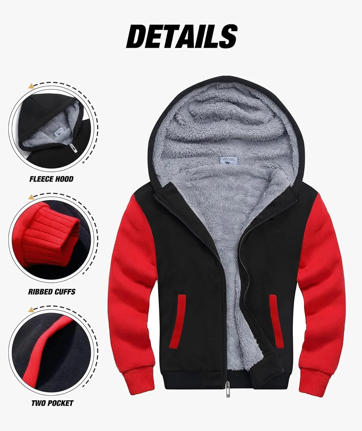 Fleece Hoodie for Boys Fleece Jacket Zip Up Sherpa Lined Teenager Hooded Sweatshirts with Pocket