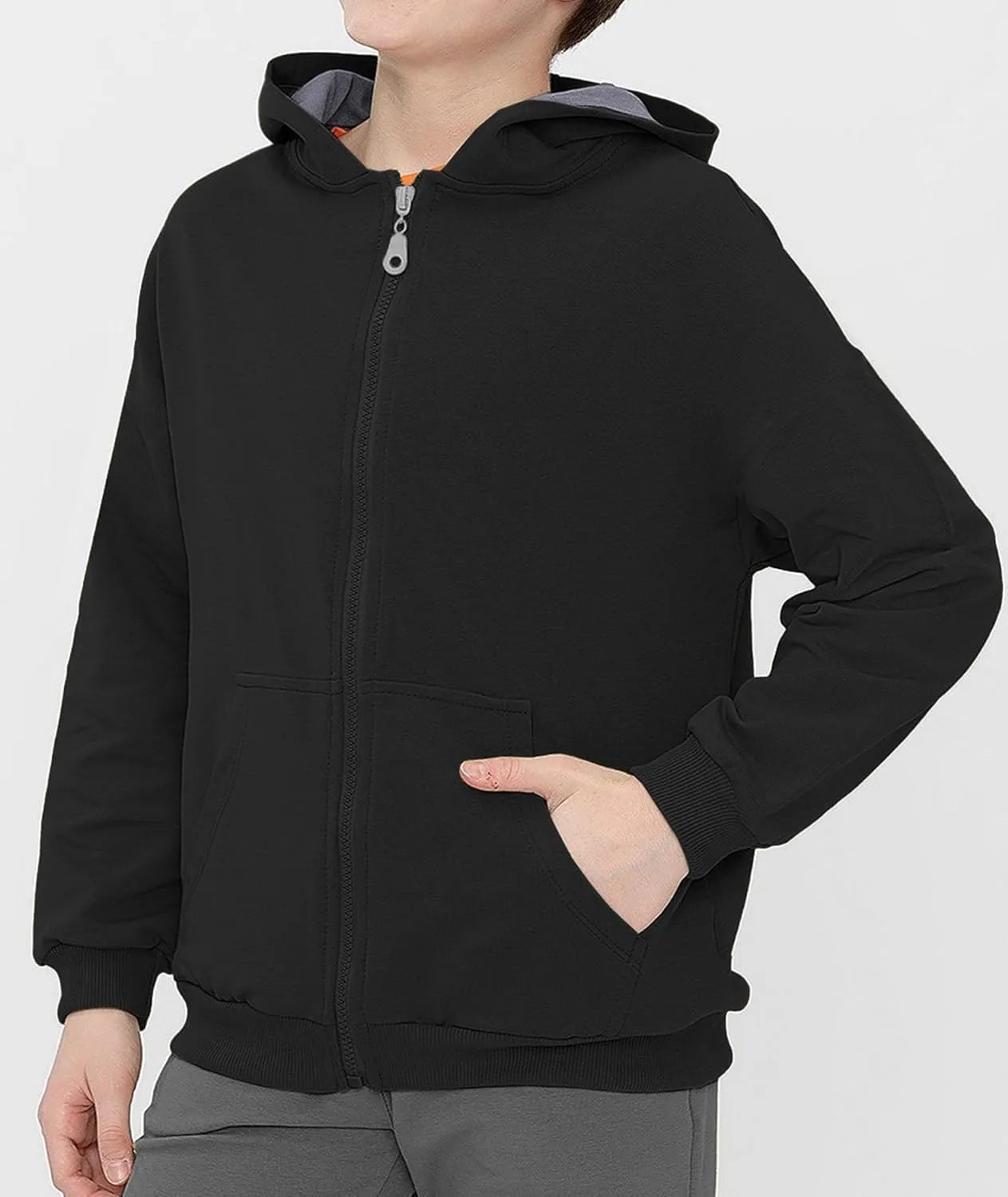 Fleece Hoodie for Boys Fleece Jacket Zip Up Sherpa Lined Teenager Hooded Sweatshirts with Pocket