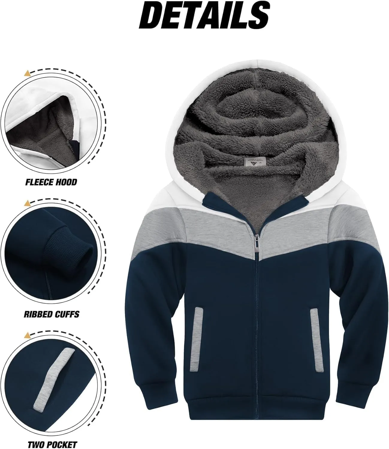 Fleece Hoodie for Boys Fleece Jacket Zip Up Sherpa Lined Teenager Hooded Sweatshirts with Pocket