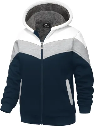 Fleece Hoodie for Boys Fleece Jacket Zip Up Sherpa Lined Teenager Hooded Sweatshirts with Pocket