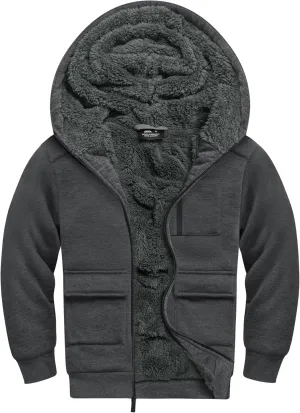Fleece Hoodie for Boys Fleece Jacket Zip Up Sherpa Lined Teenager Hooded Sweatshirts with Pocket