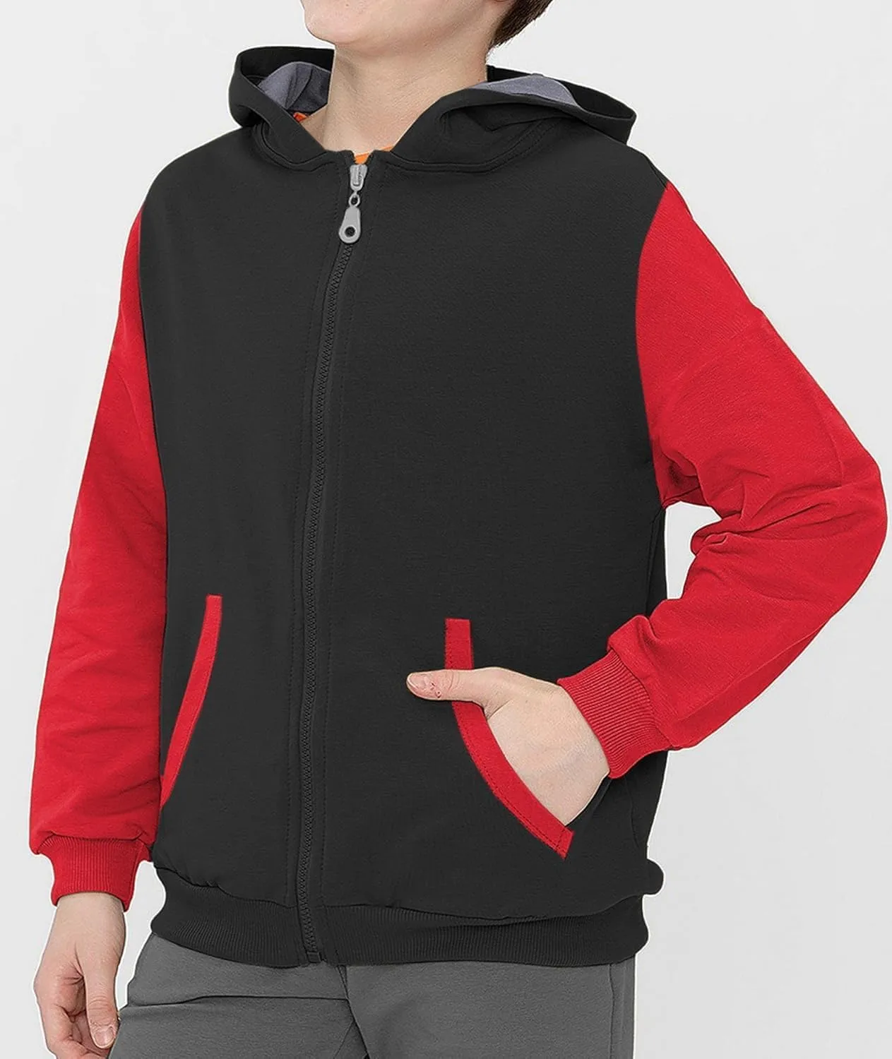Fleece Hoodie for Boys Fleece Jacket Zip Up Sherpa Lined Teenager Hooded Sweatshirts with Pocket