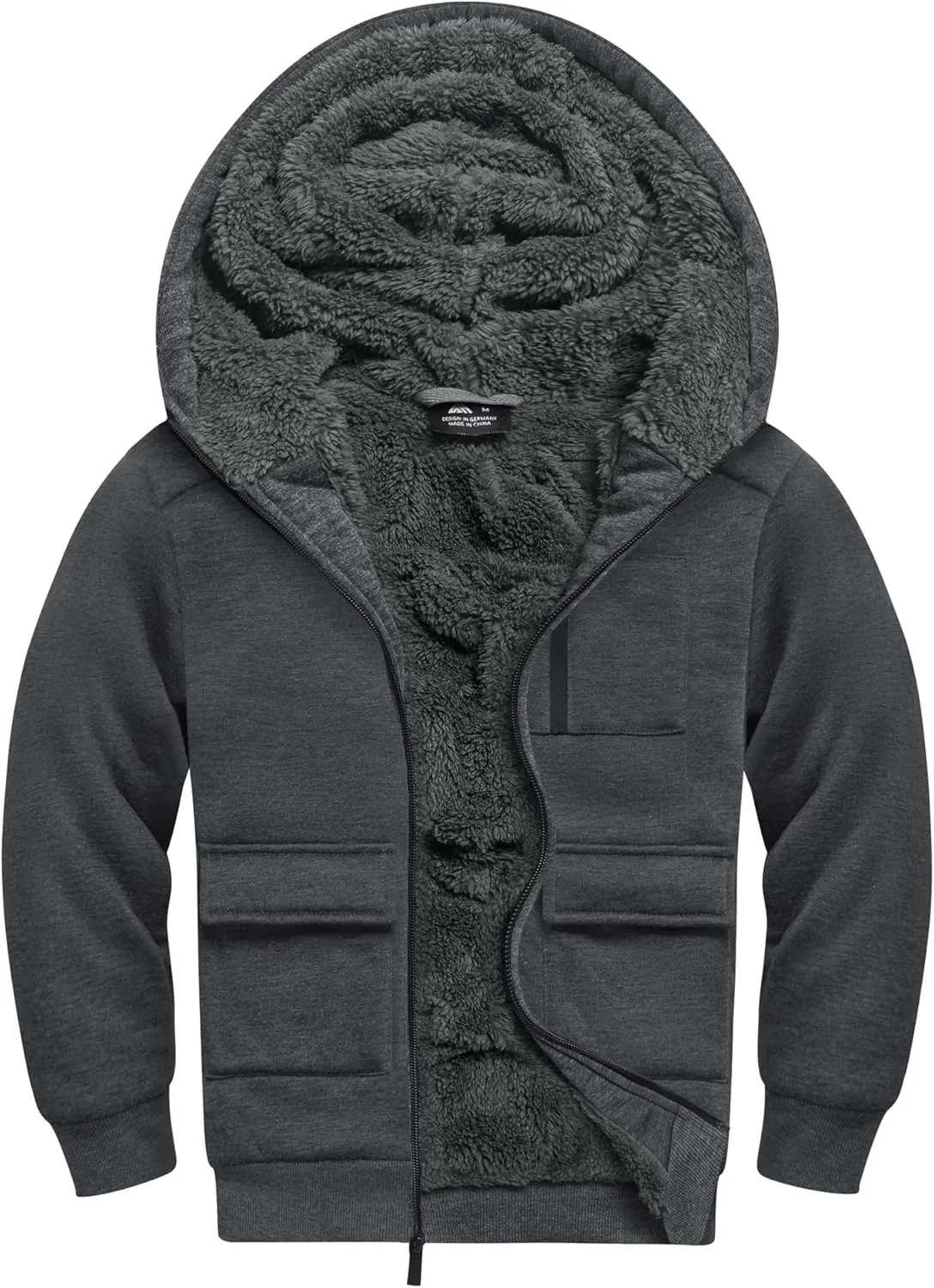 Fleece Hoodie for Boys Fleece Jacket Zip Up Sherpa Lined Teenager Hooded Sweatshirts with Pocket