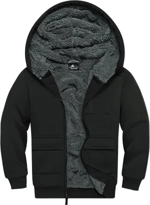 Fleece Hoodie for Boys Fleece Jacket Zip Up Sherpa Lined Teenager Hooded Sweatshirts with Pocket